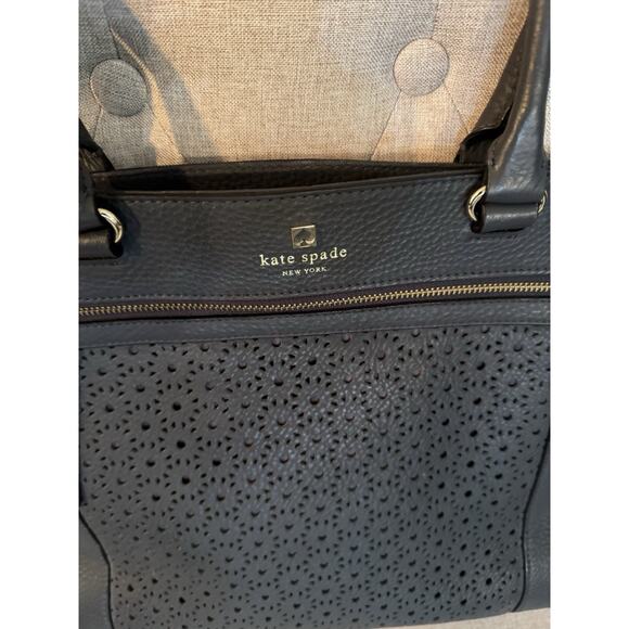 Kate Spade Perri Lane Bubbles Lynne Perforated Leather Tote Blue Bag - Picture 2 of 16